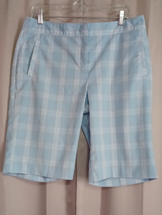 Izod Pants - Izod Cool FX Blue White Plaid Golf Bermuda Shorts High Rise Pockets Lightweight